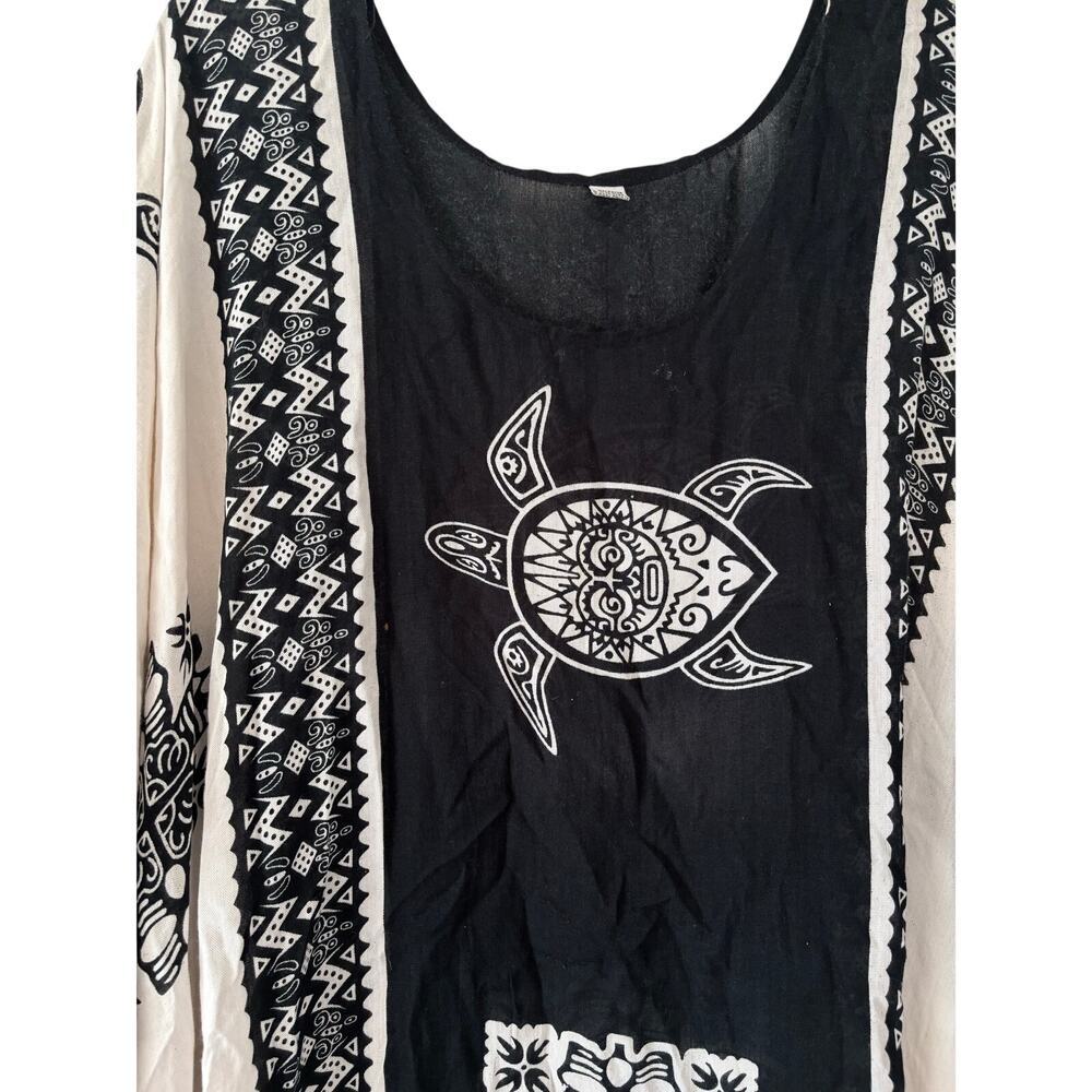 Handmade Rayon Beach Cover Up Kaftan Black White Sea Turtle Boho One Size - Picture 7 of 9